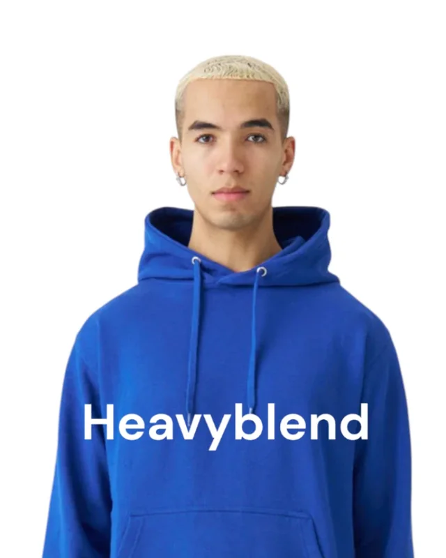 Royal blue Heavyblend hoodie worn by a model