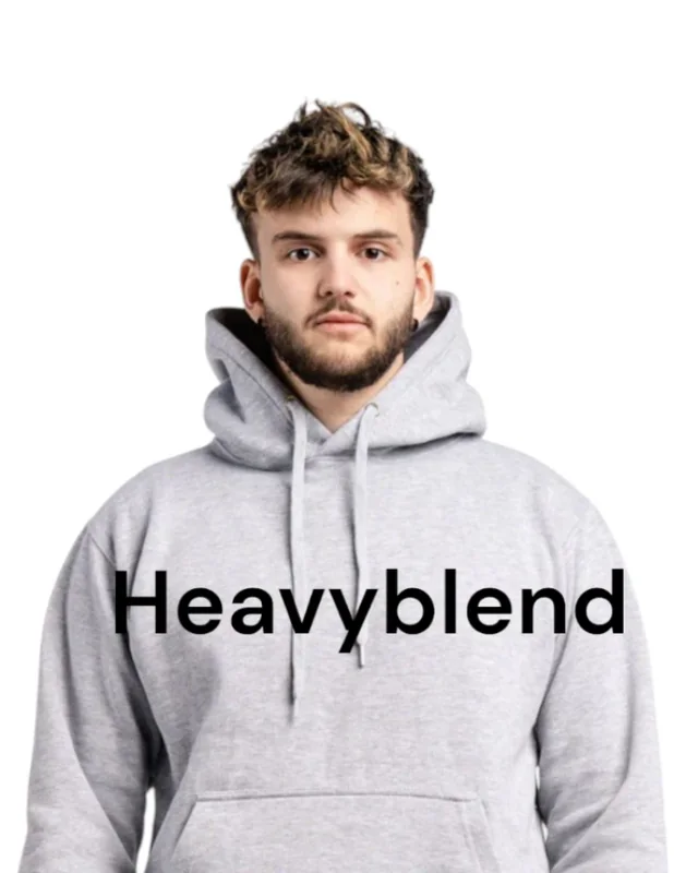 Sport grey Heavyblend hoodie worn by a model
