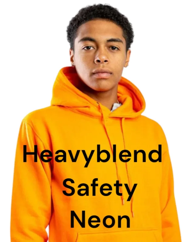 Safety neon orange hoodie worn by a model