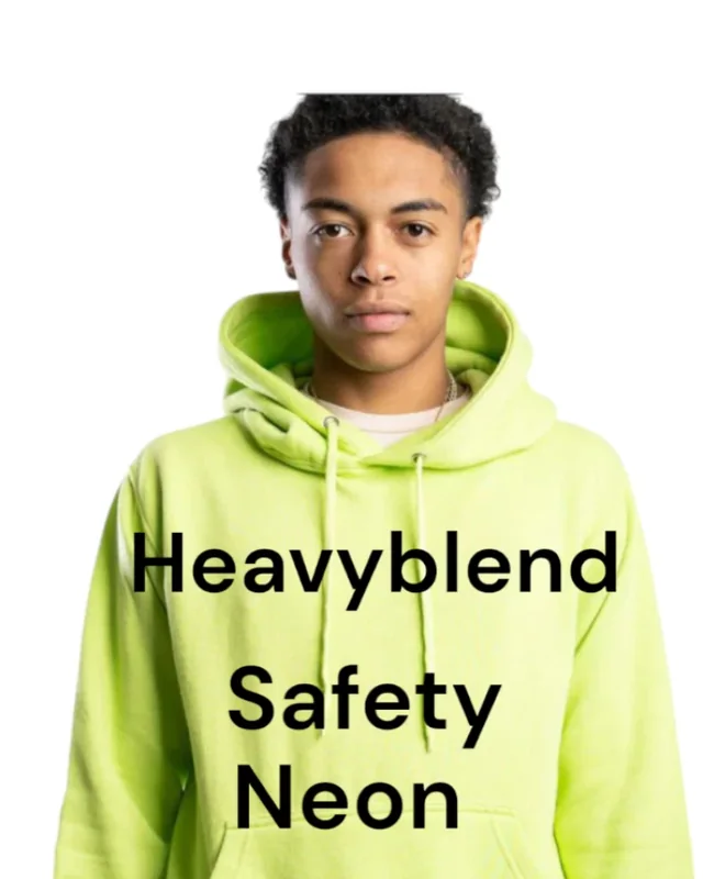 Safety neon yellow hoodie worn by a model