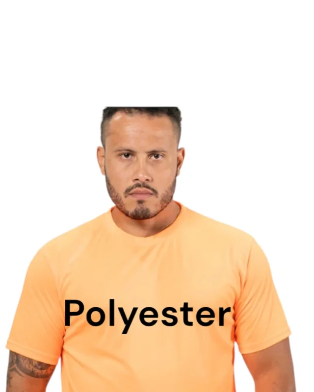 Orange polyester work t-shirt worn by a model