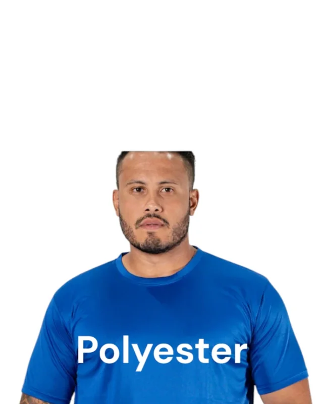 Royal blue polyester work t-shirt worn by a model